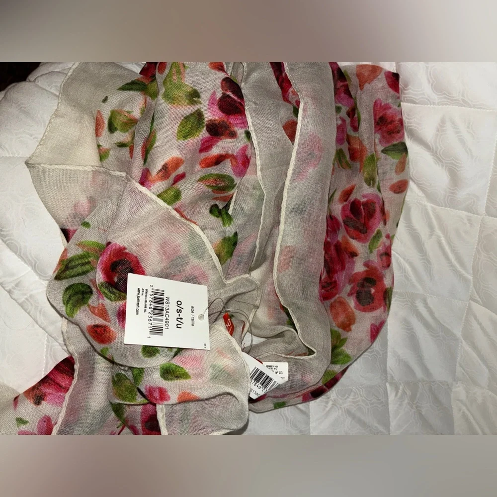 Joe Fresh Floral Scarf with Pink and Green Accents‎